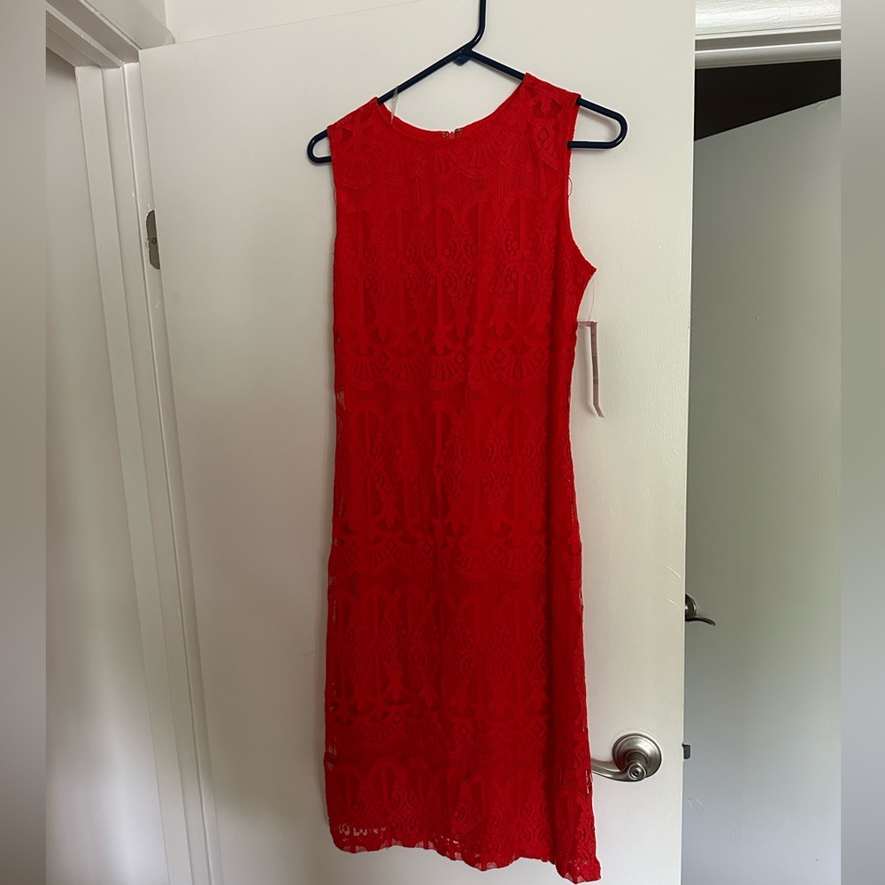 Cute, red laced detailed Sharagano dress, not worn with original tag attached